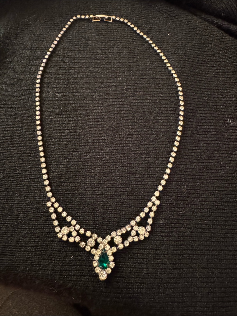 Green Teardrop Crystal Necklace with Silver-Tone Accents